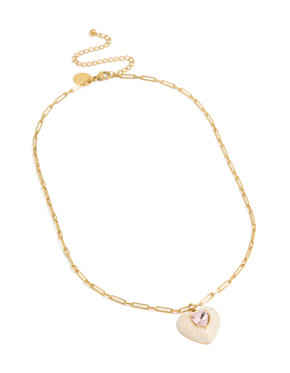 Tweens Waterproof Gold Plated Stainless Steel Statement Cream  Enamel Heart Necklace