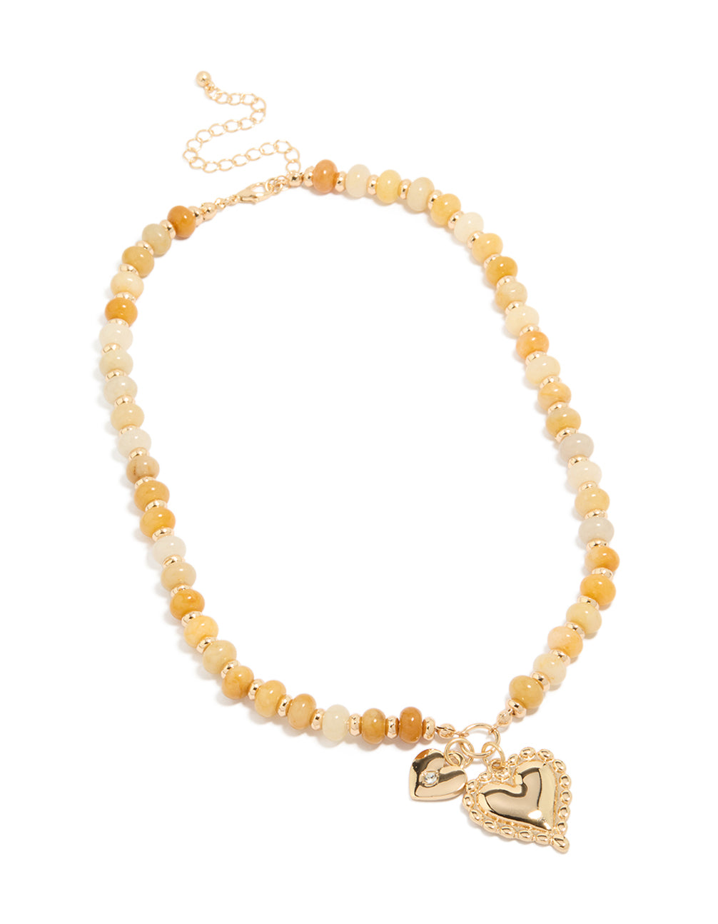 Gold Semi Precious Stone Beaded Duo Heart Necklace