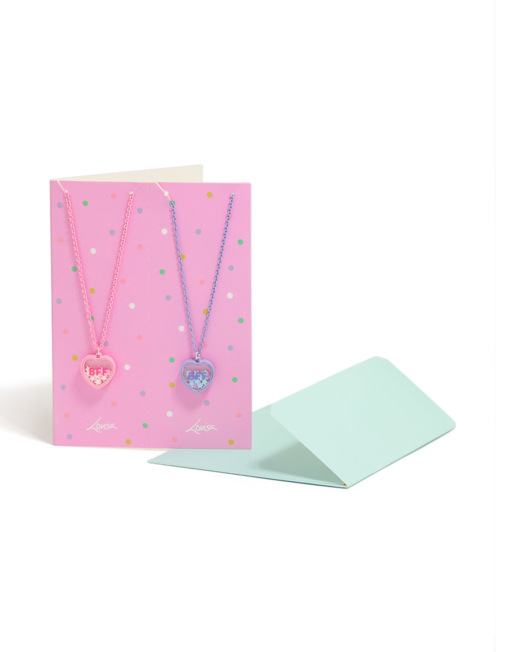 Kids Pink & Purple  Coated Metal Heart Shaker Best Friends Necklaces 2-Pack