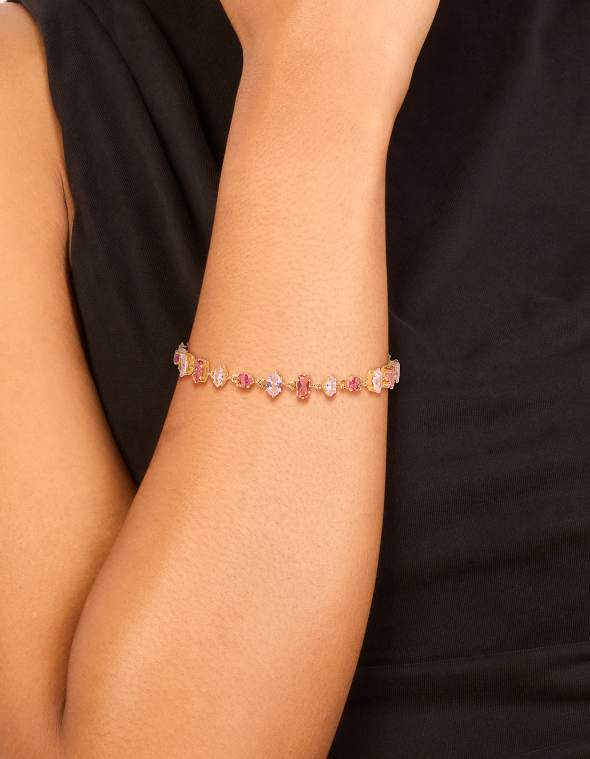 Gold Large Pink Multi-Cut Cubic Zirconia Bracelet
