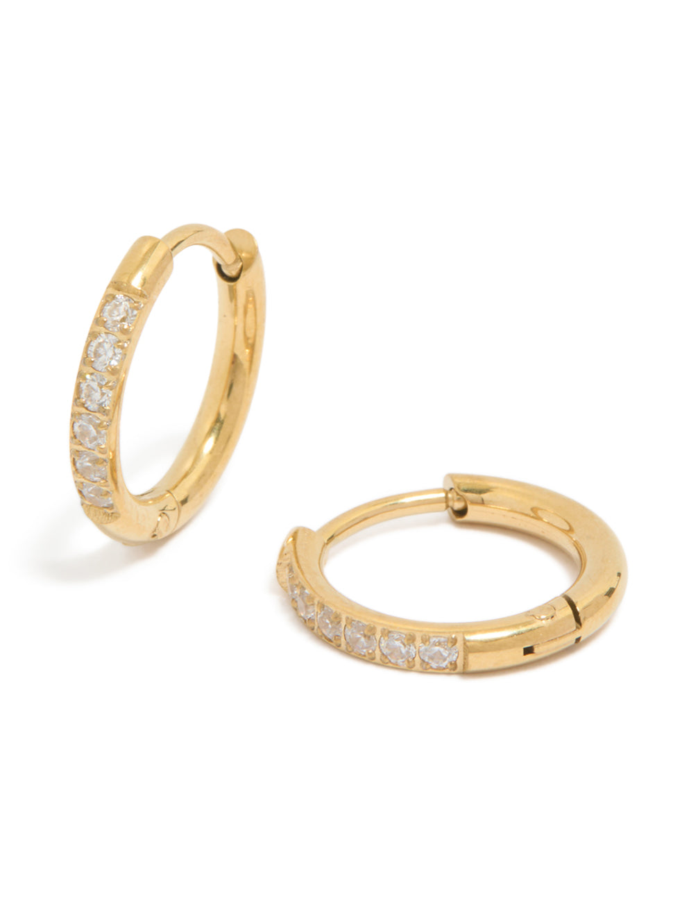 Gold Plated Surgical Steel Cubic Zirconia Classic Sleeper Earrings 10 MM