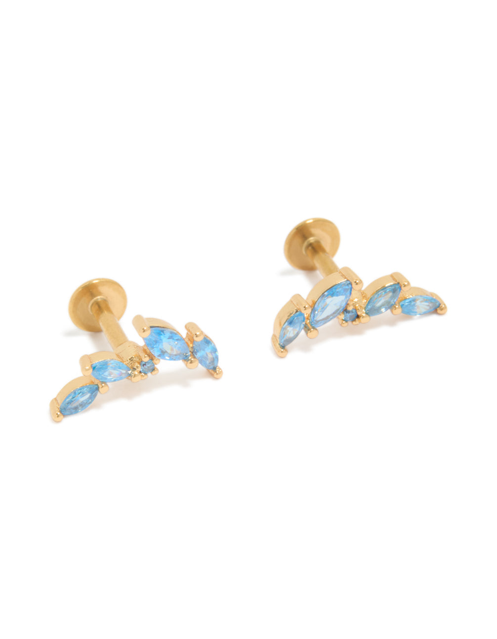 Gold Plated Surgical Steel Blue Cubic Zirconia Crawler Flat Back Studs