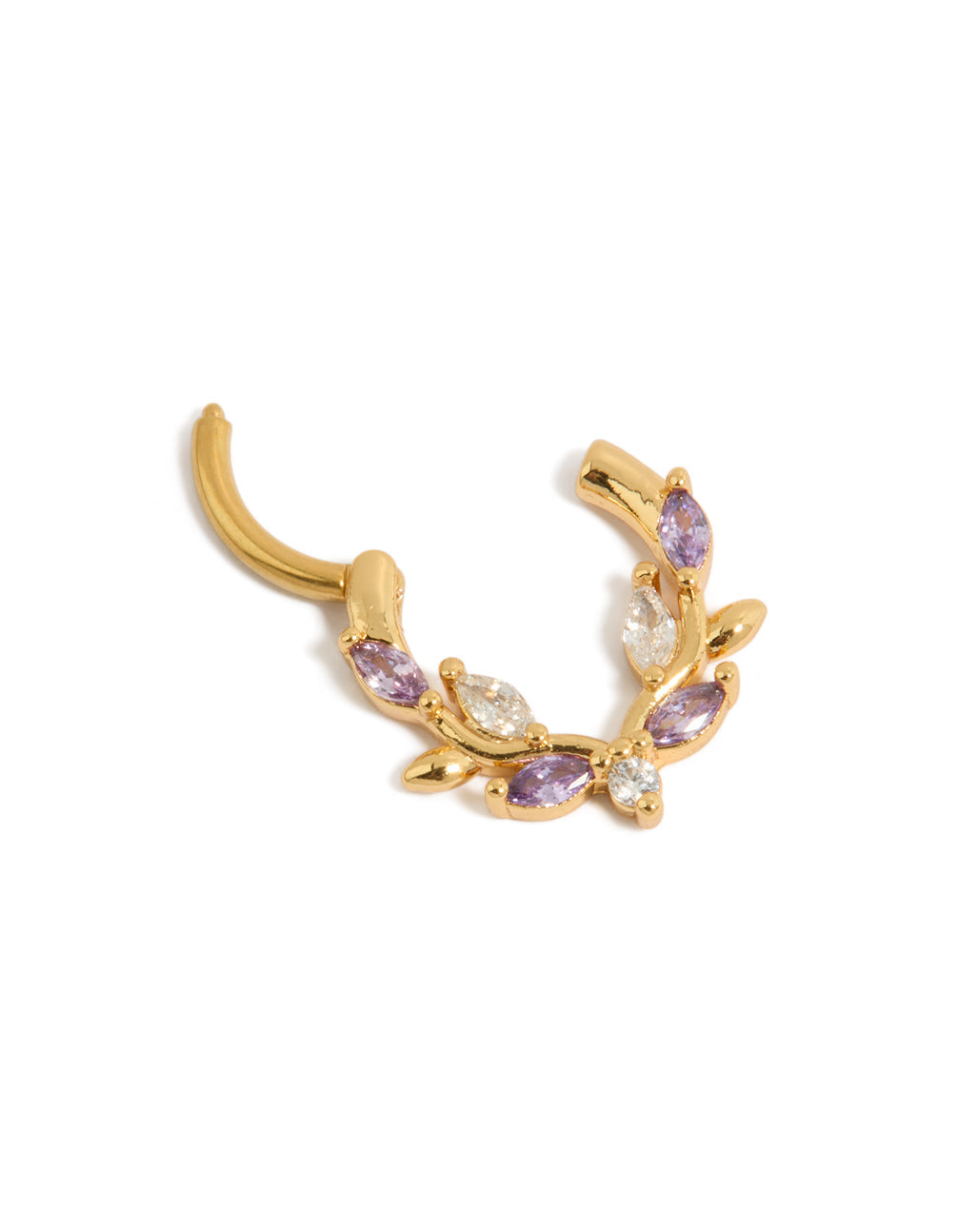 Gold Plated Titanium Purple Cubic Zirconia Vine Clicker Ring