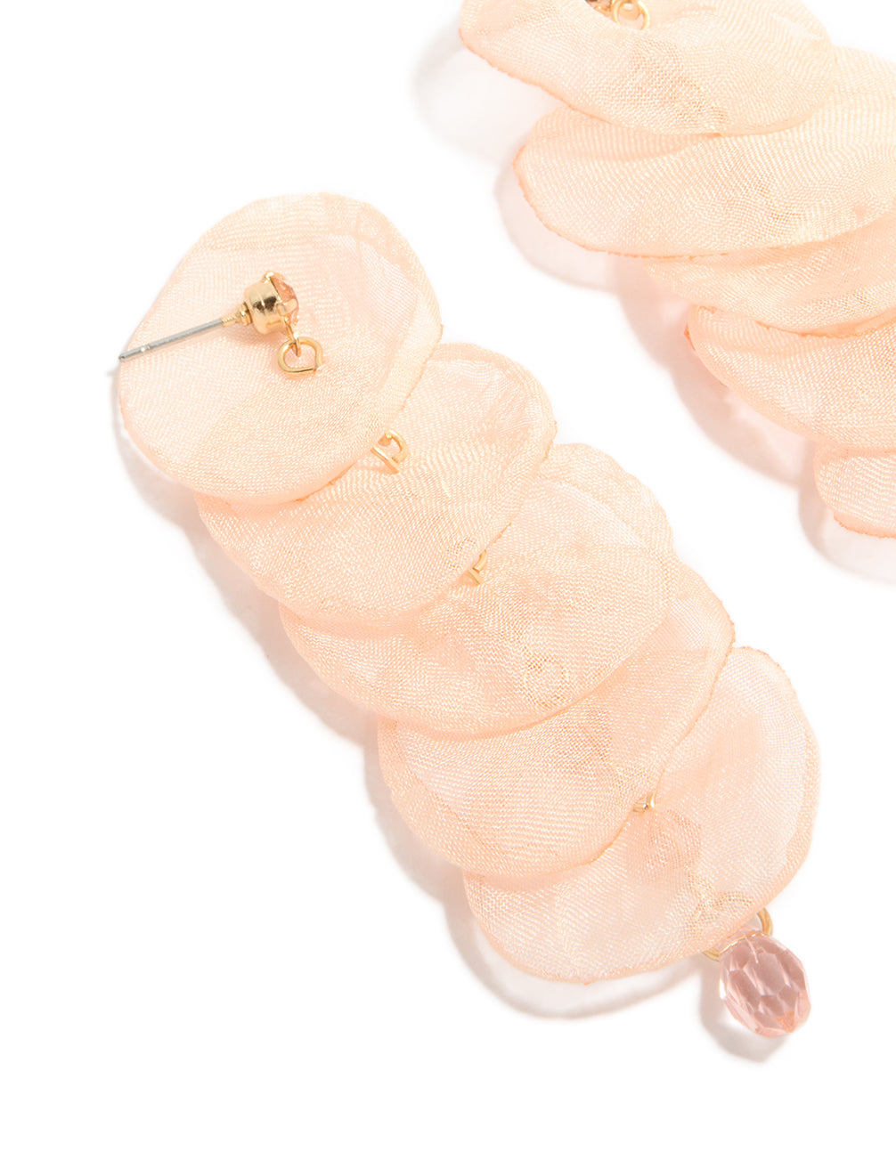 Pink Fabric Round Layered Drop Earrings