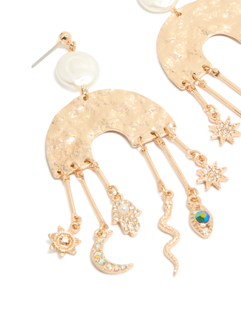 Brushed Gold Rainbow & Celestial Charm Drop Earrings