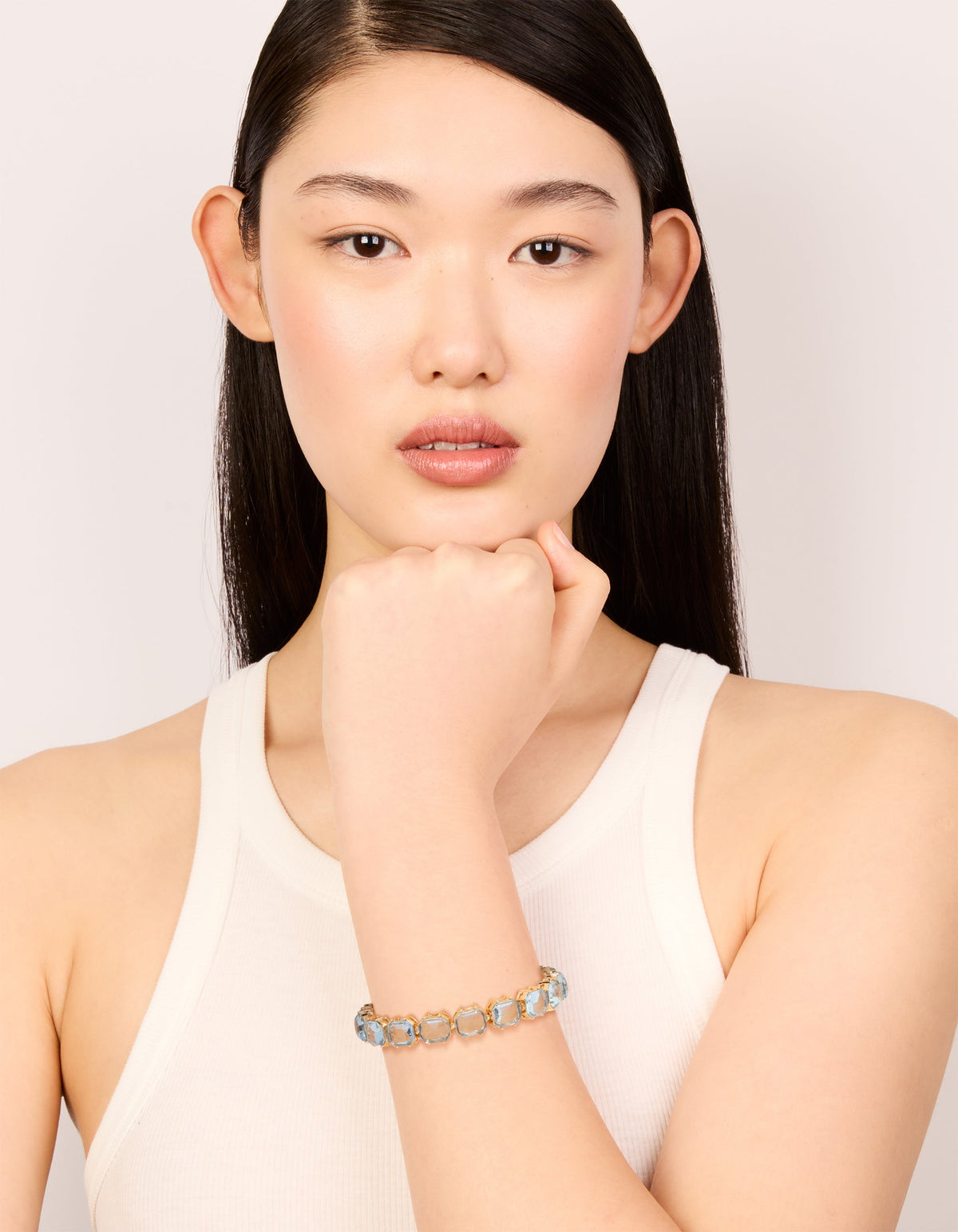 Gold Large Light Blue Diamantes Bracelet