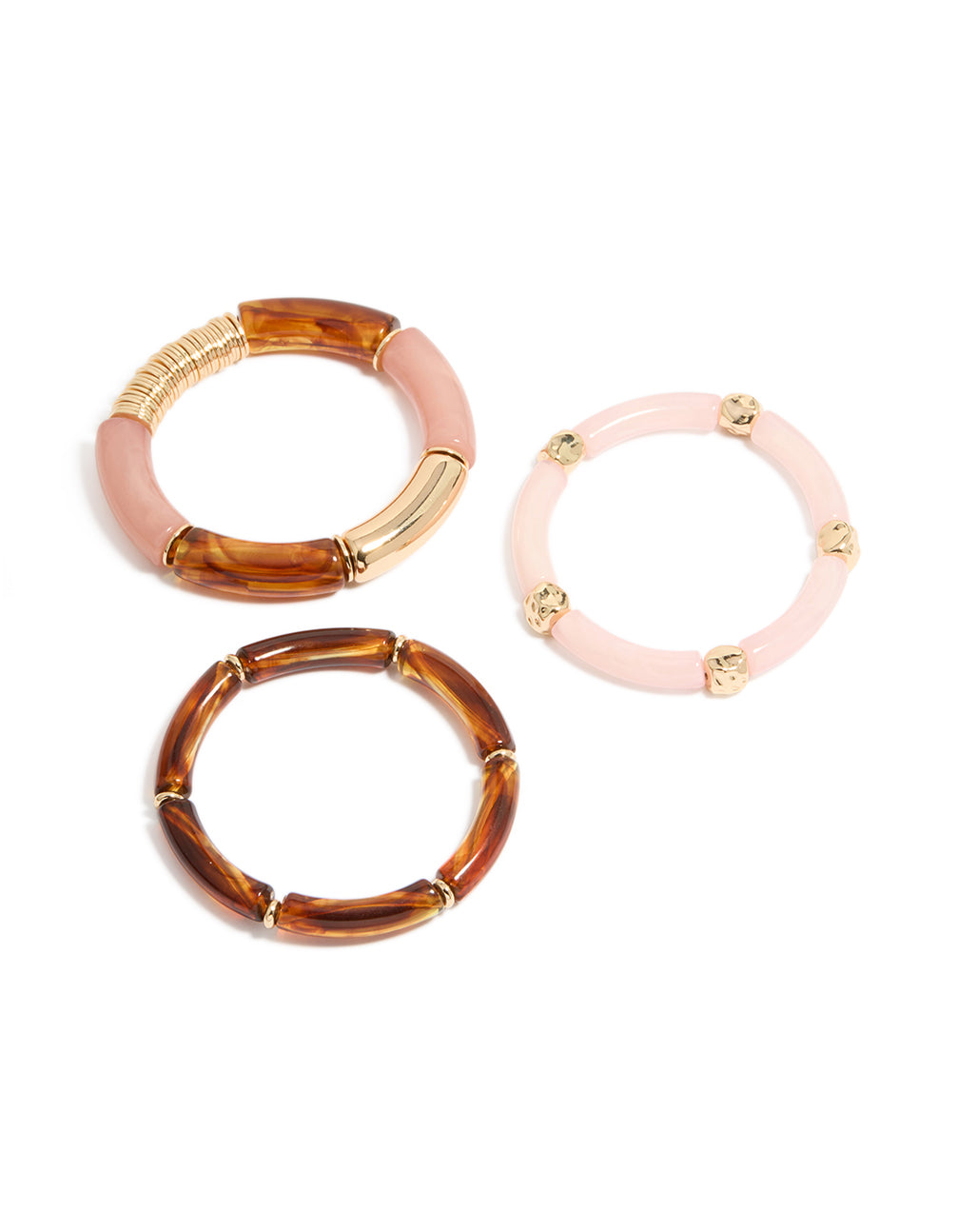 Mixed Pink  Resin & Gold Stretch Bracelets 3-Pack