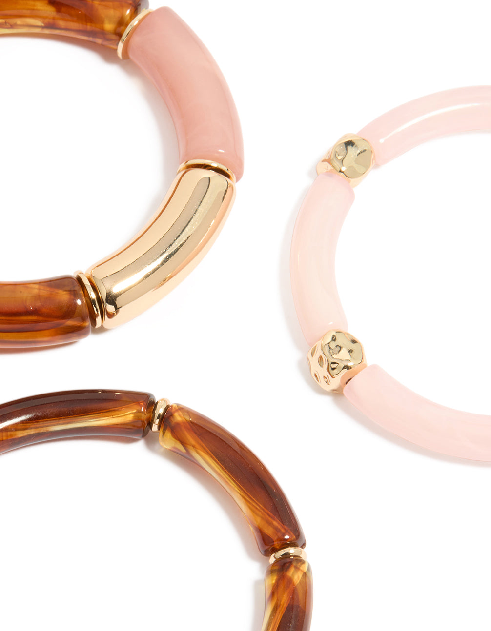 Mixed Pink  Resin & Gold Stretch Bracelets 3-Pack