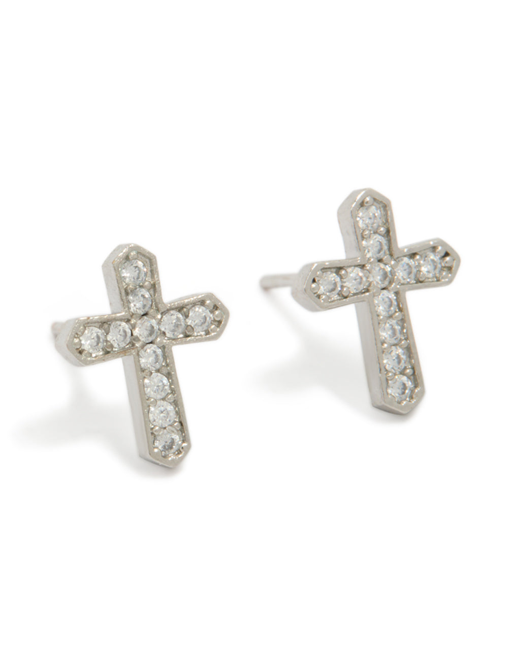 Mens Waterproof Stainless Steel Cubic Zirconia Cross Detail Stud Earrings