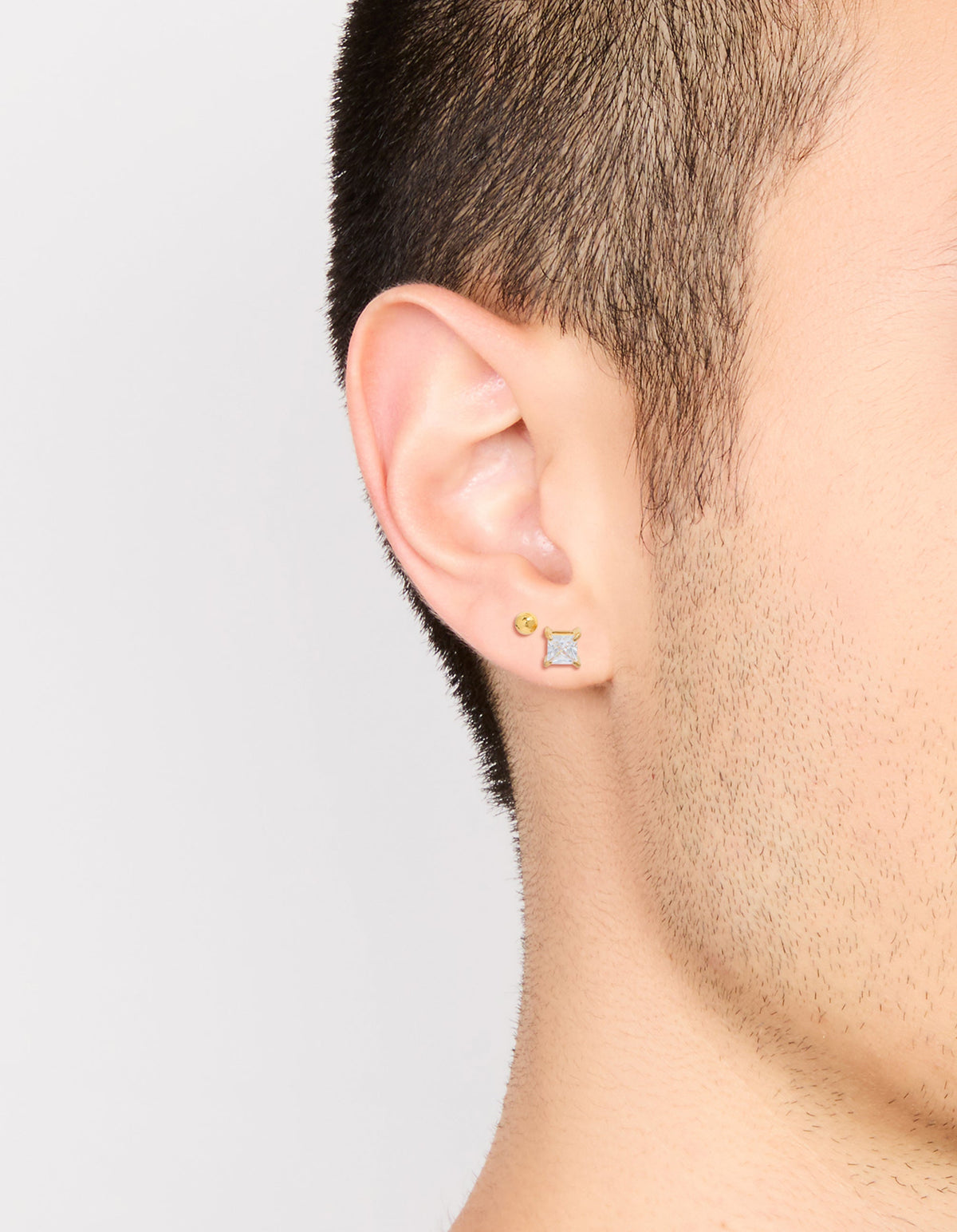 Mens Waterproof Gold Plated Stainless Steel Square Cubic Zirconia & Ball Earrings Pack