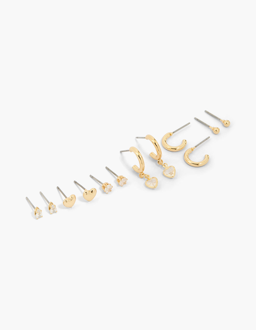 Gold Plated Cubic Zirconia Heart Hoop & Stud Earrings 6-Pack