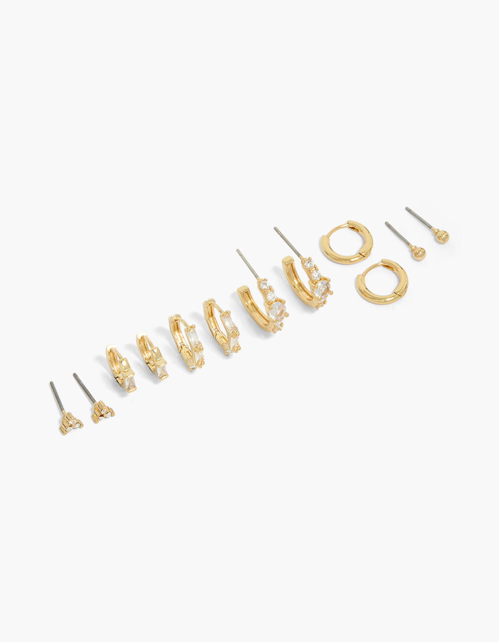 Gold Plated Cubic Zirconia Huggie & Stud Earrings 6-Pack
