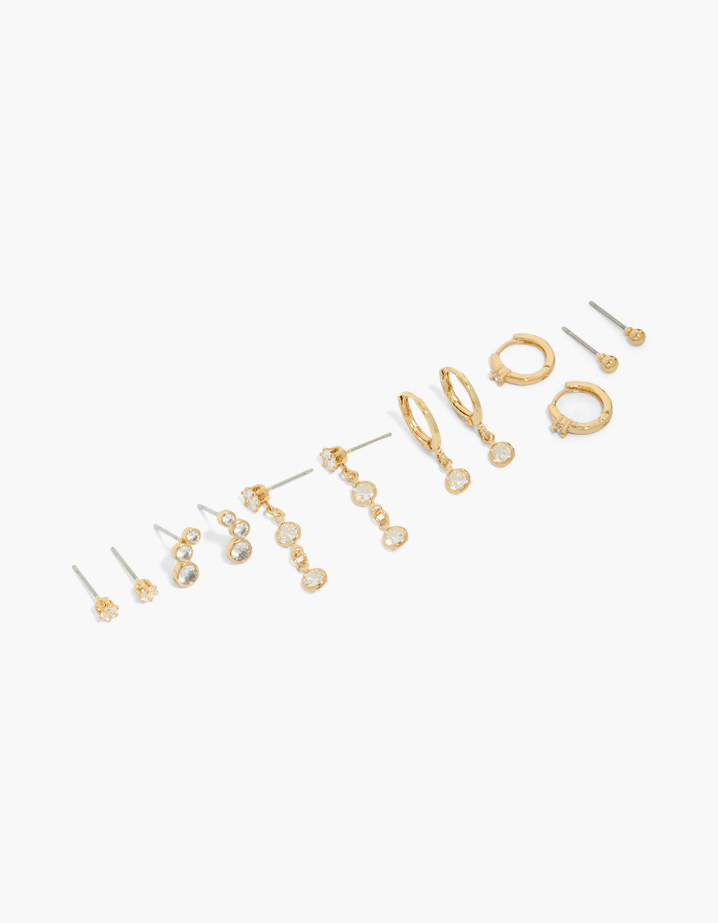 Gold Plated Cubic Zirconia Bezel Stud & Huggie Earrings 6-Pack