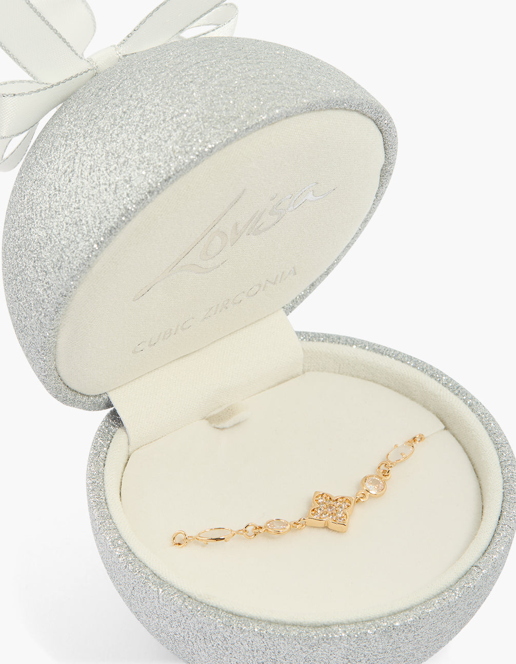Gold Cubic Zirconia Flower & Ovals  Bracelet