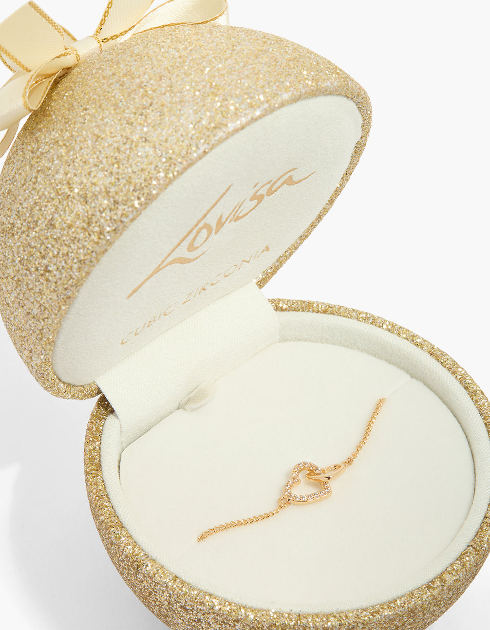 Gold Cubic Zirconia Heart Link Chain Bracelet