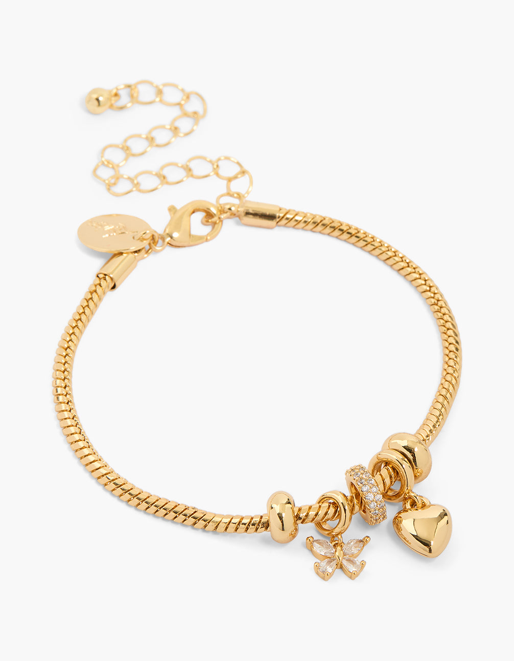 Gold Plated Heart & Flower Charm Bracelet