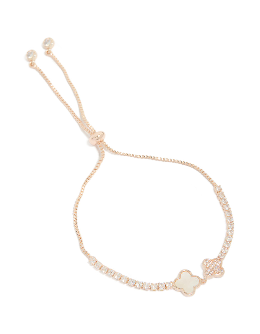Rose Gold Plated Cubic Zirconia Double Flower Toggle Bracelet