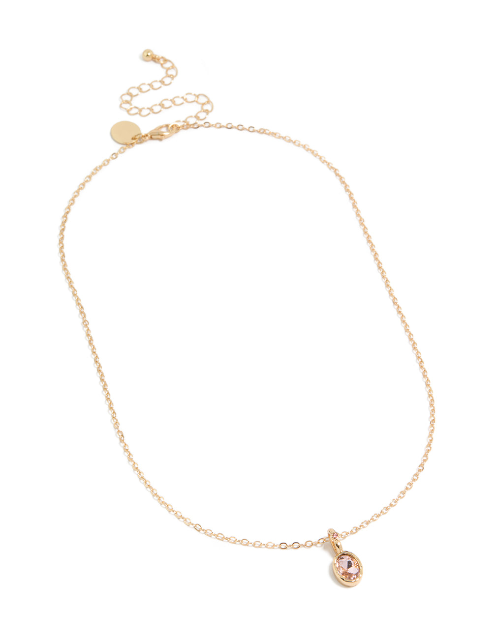Gold Pink Diamante Round Pendant Necklace