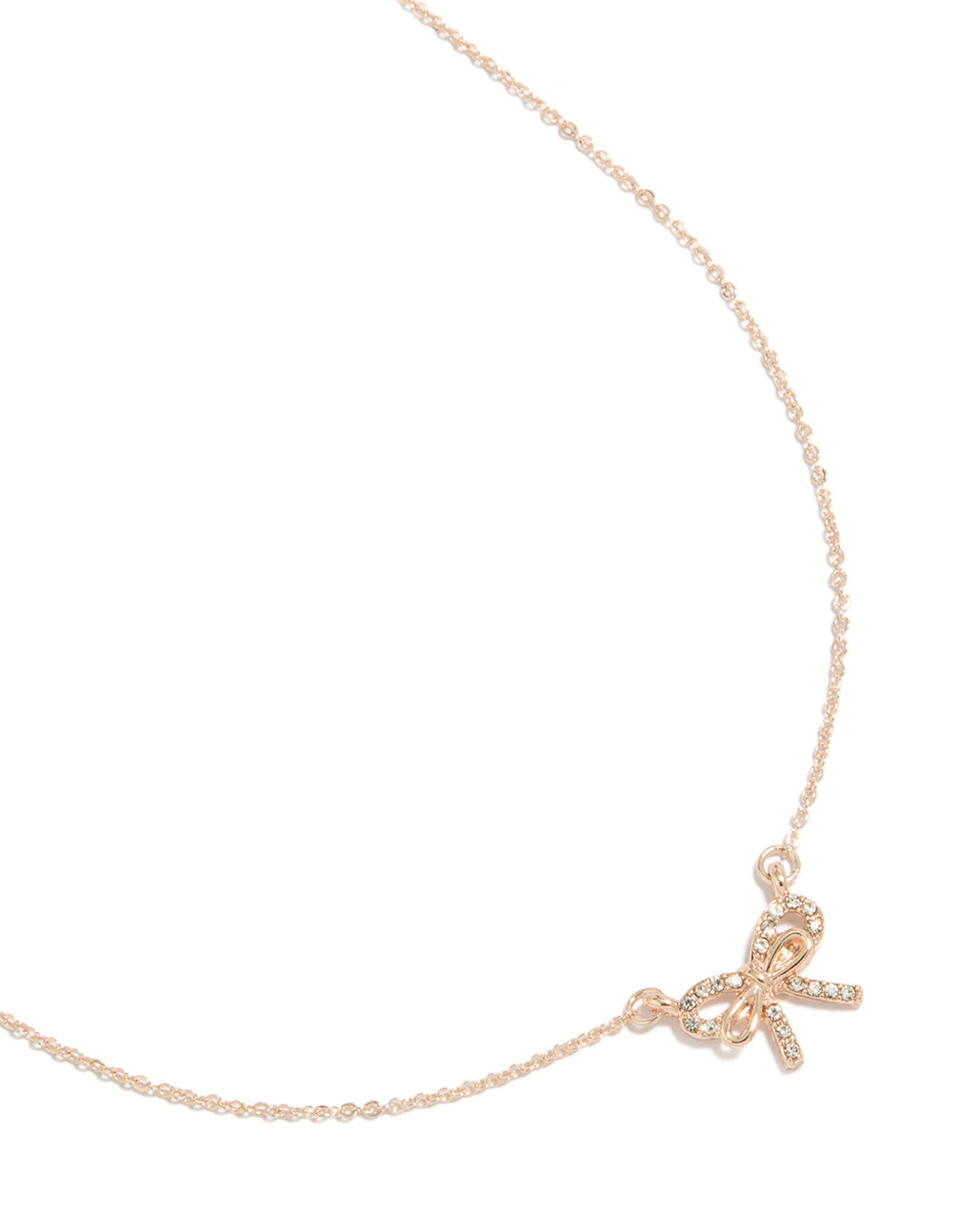 Rose Gold Dainty Diamante Bow Pendant Necklace