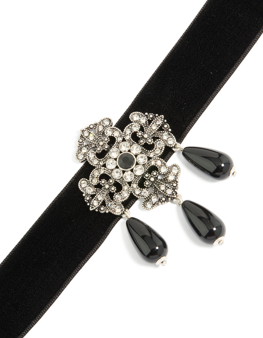 Silver Diamante Art Deco Design Black Choker Necklace