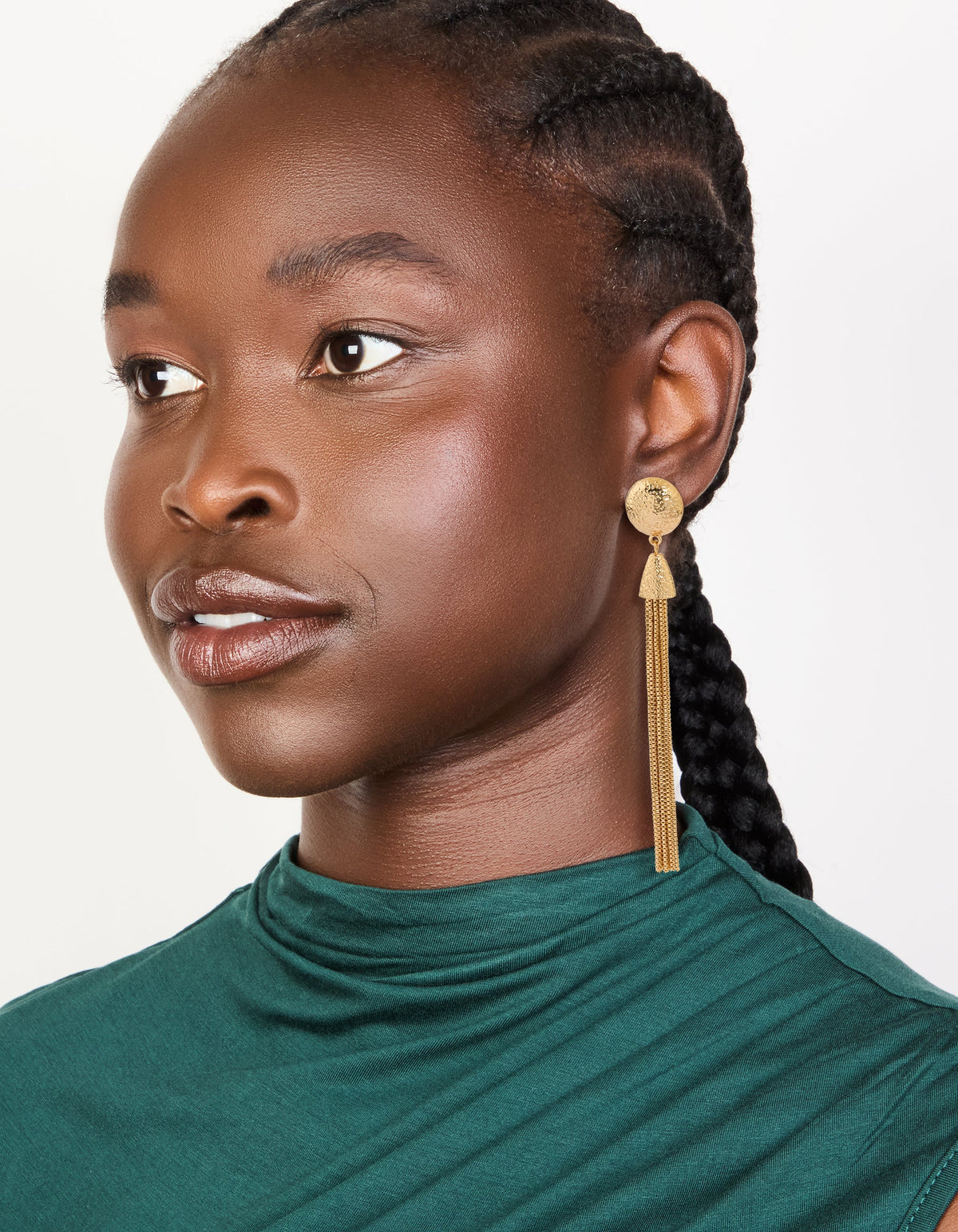 Gold Dome Tassel Drop Earrings