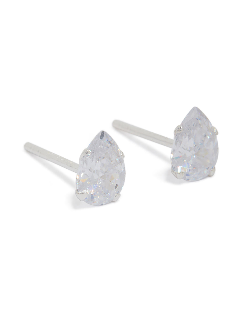 Sterling Silver Cubic Zirconia Pear Stud Earrings