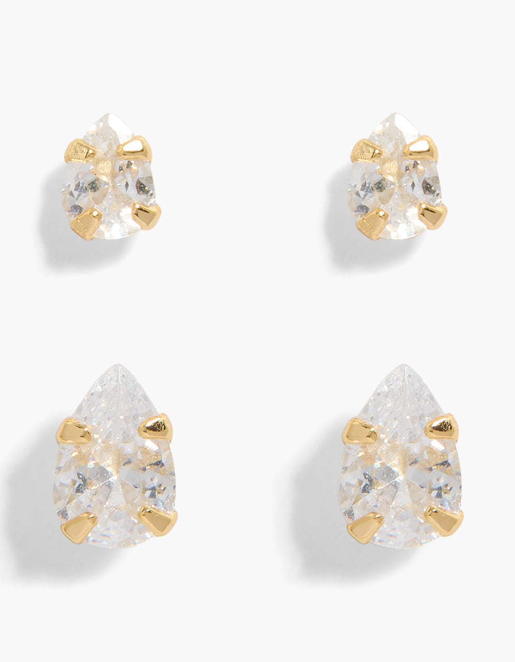 Gold Plated Sterling Silver Cubic Zirconia Pear Stud Earrings 2-Pack