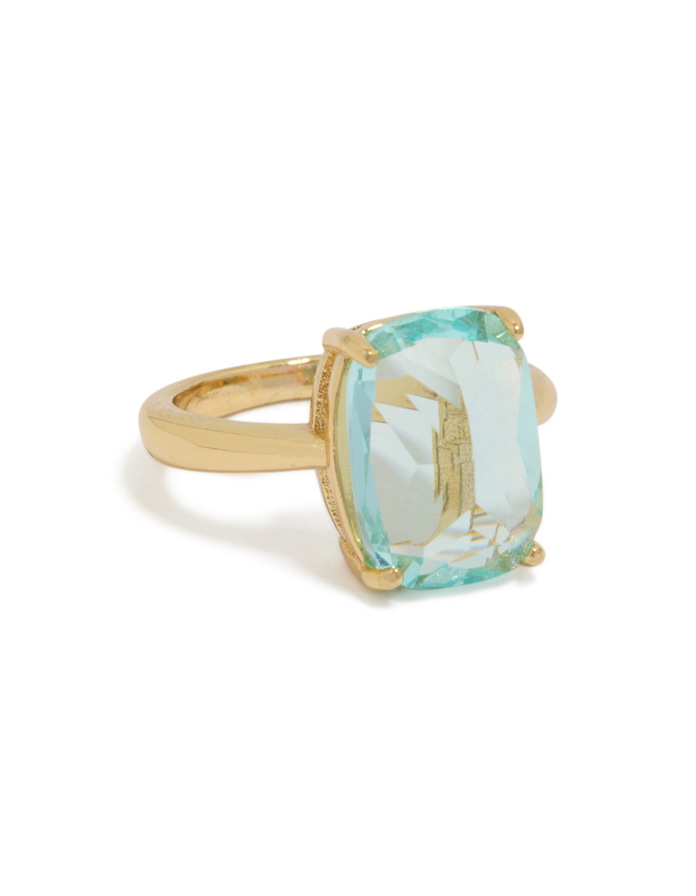 Gold Plated Classic Blue Square Cubic Zirconia Ring