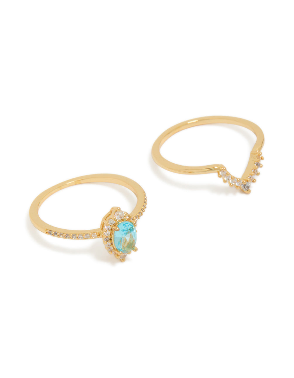 Gold Plated Cubic Zirconia Pear & Crown Stacking Rings 2-Pack
