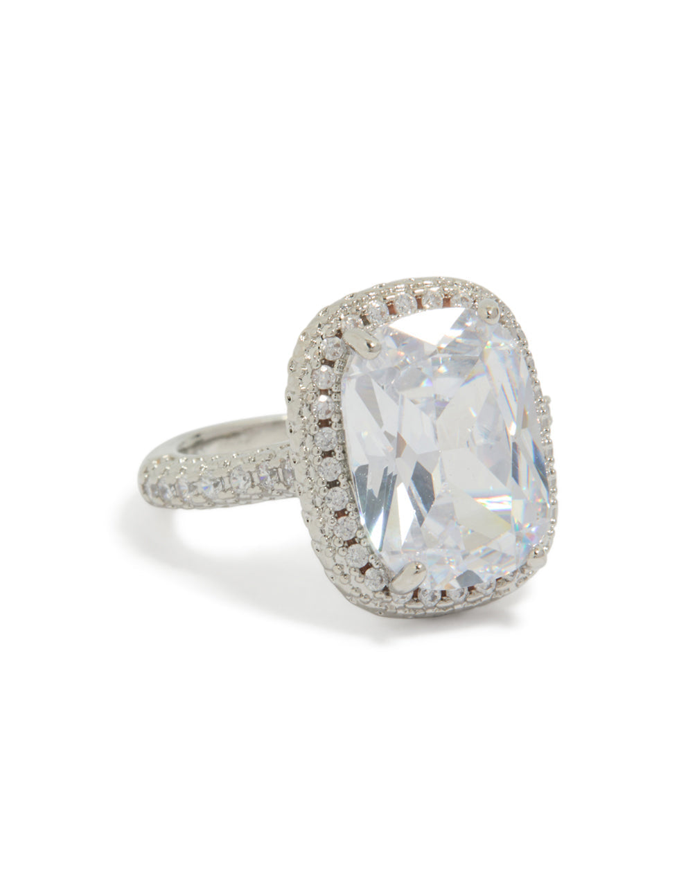 Silver Cubic Zirconia Statement Cushion Ring