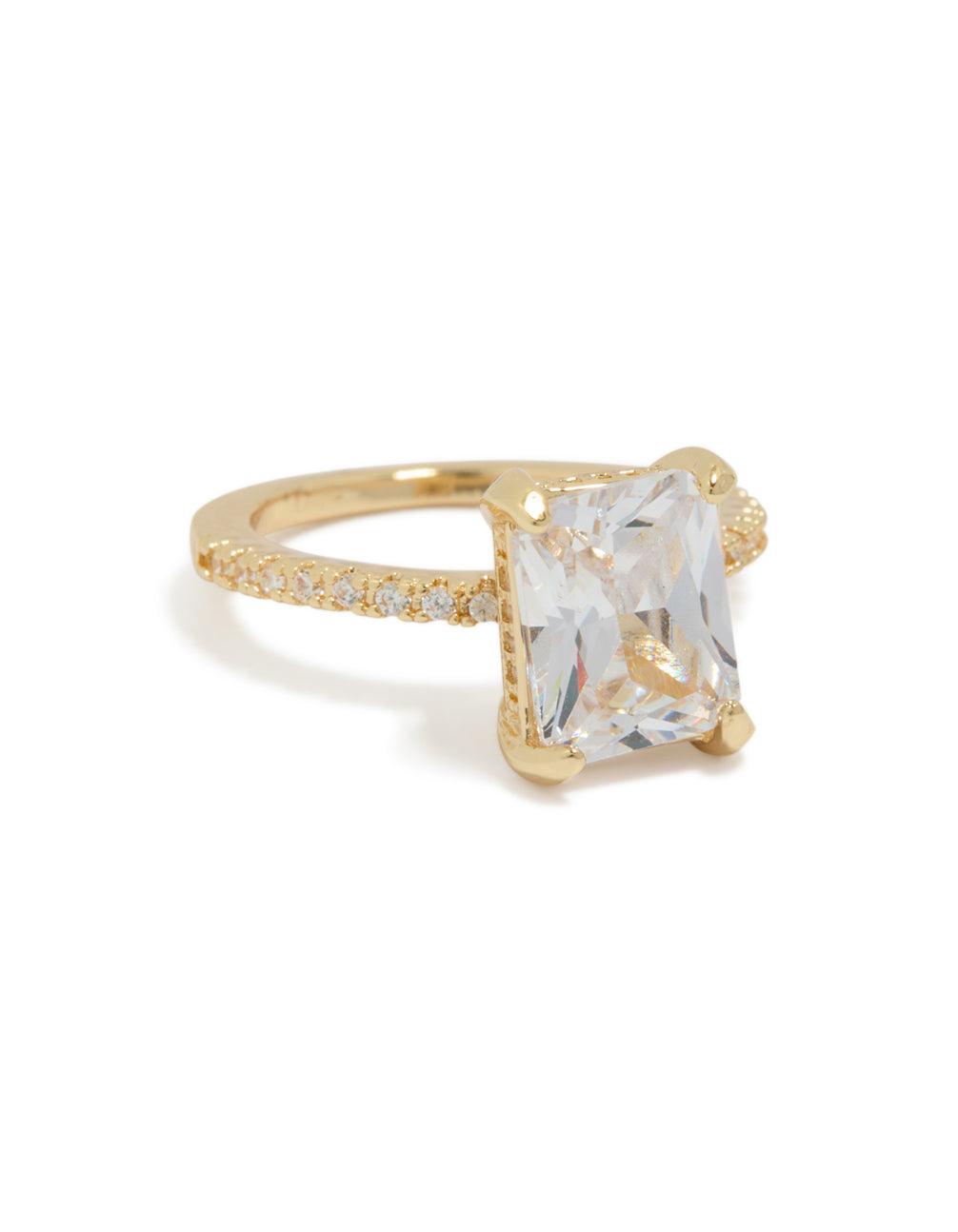 Gold Plated Textured Square Cubic Zirconia Ring