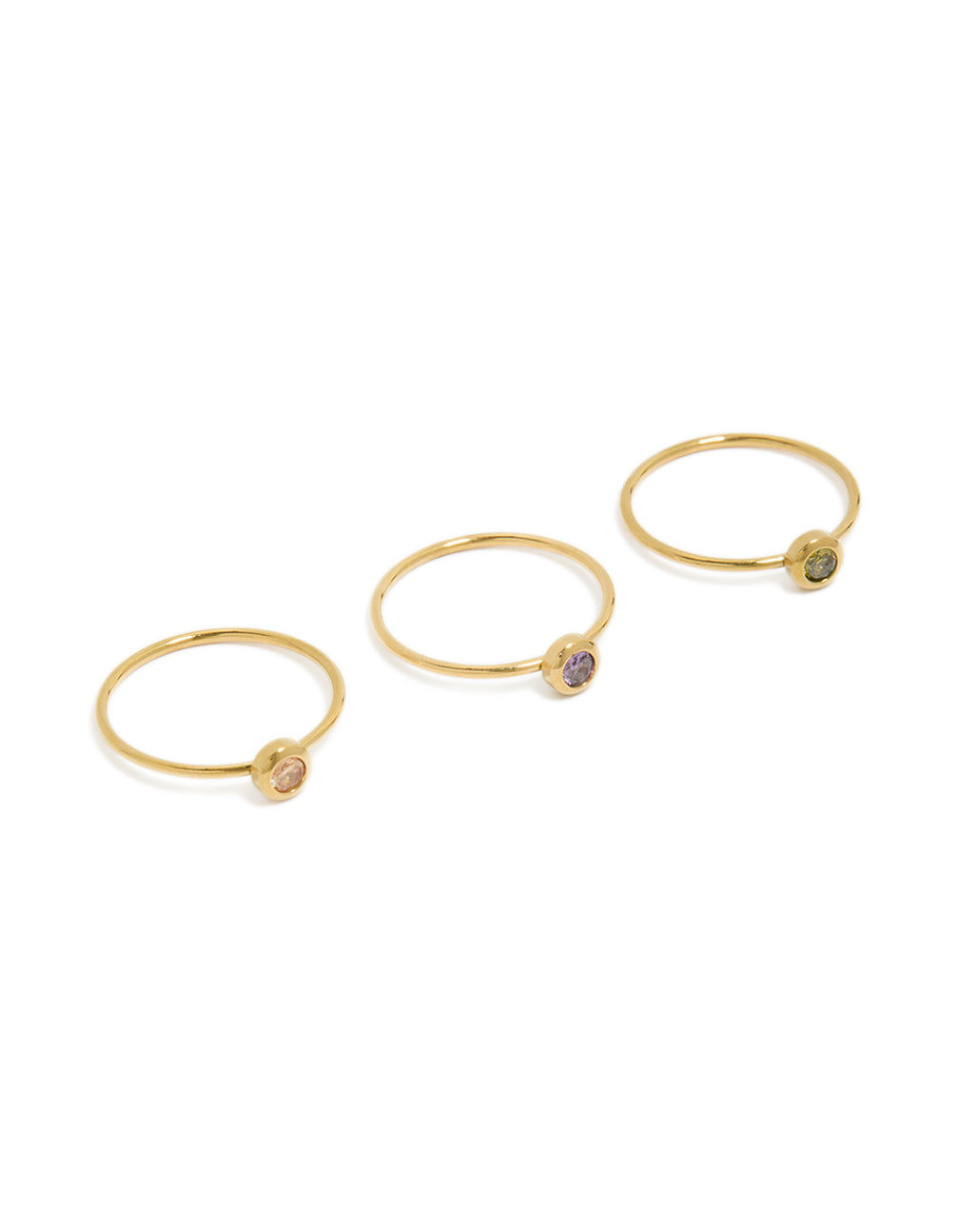 Gold Plated Stainless Steel Dainty Cubic Zirconia Circle Rings 3-Pack