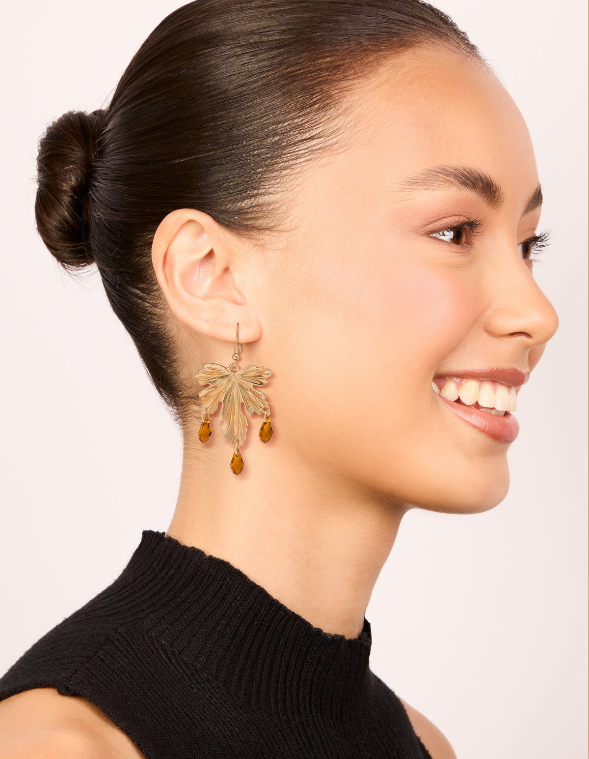 Gold Floral Orange Beaded Drop Earrings