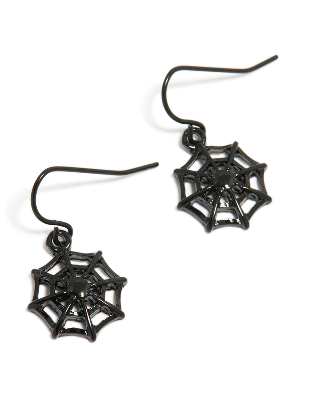 Black Coated Metal  Spiderweb Drop Earrings
