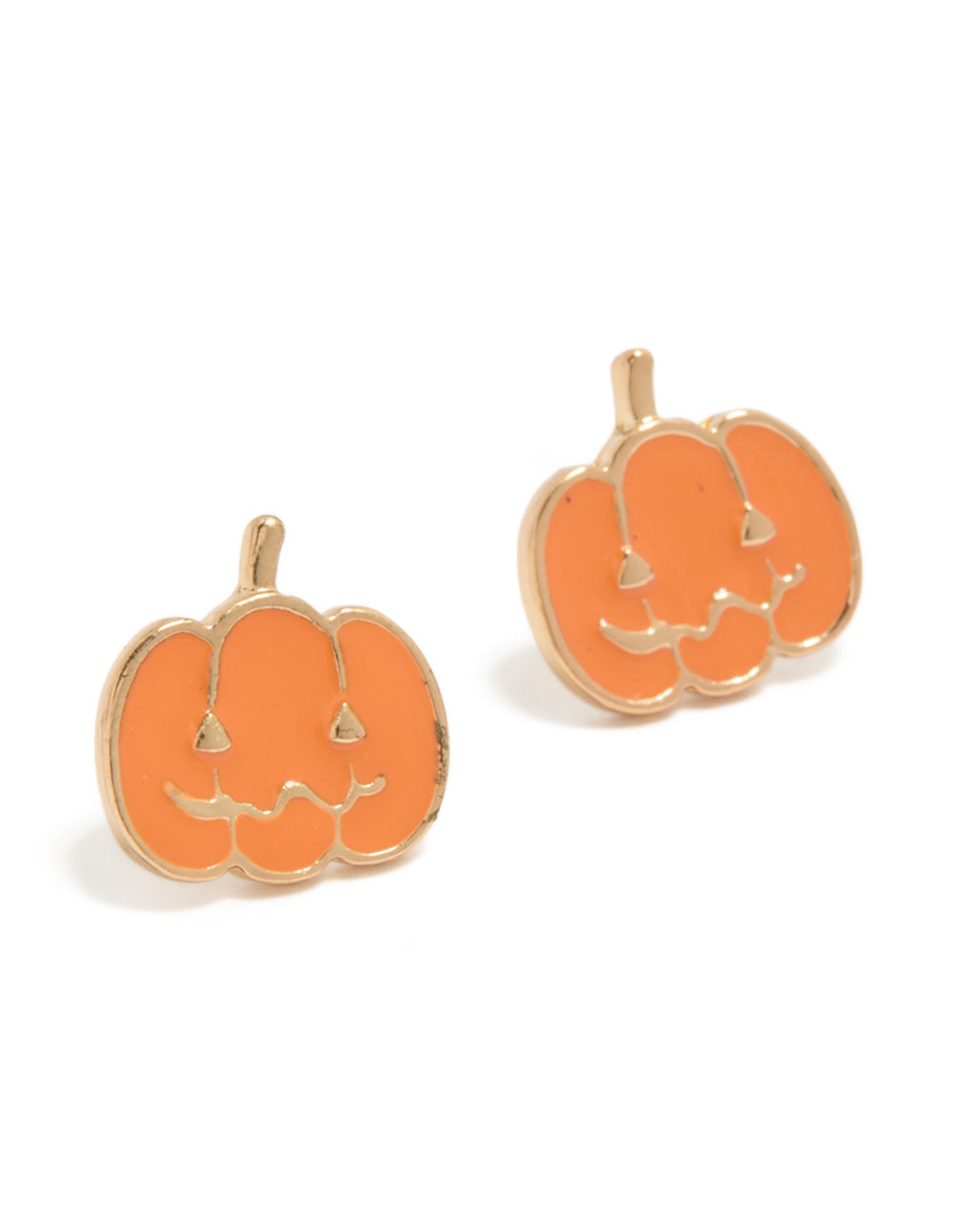 Gold Pumpkin Face Stud Earrings