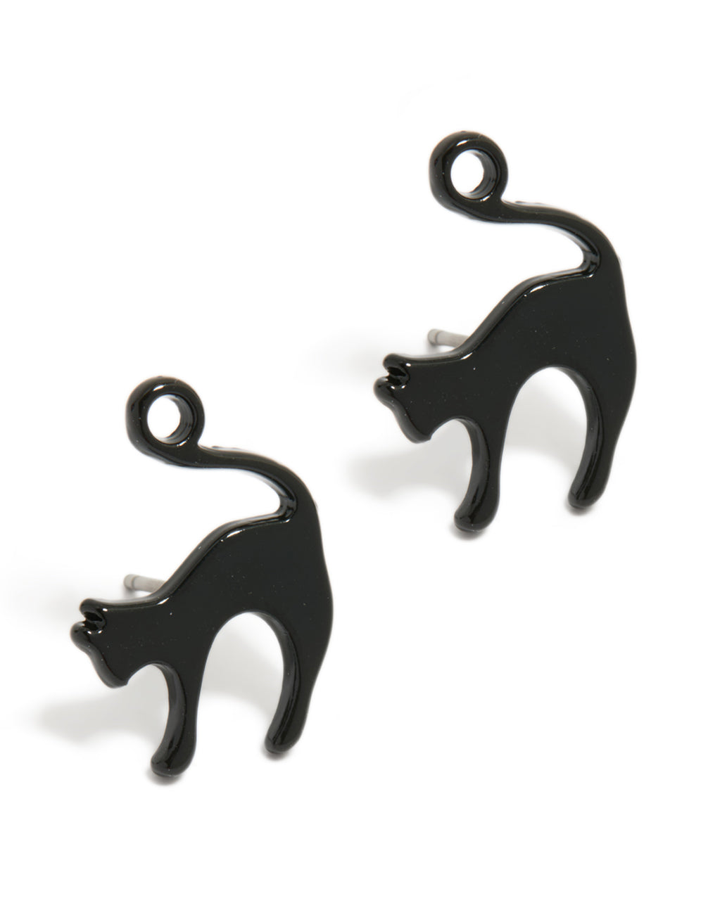 Black Acrylic Cat Stud Earrings