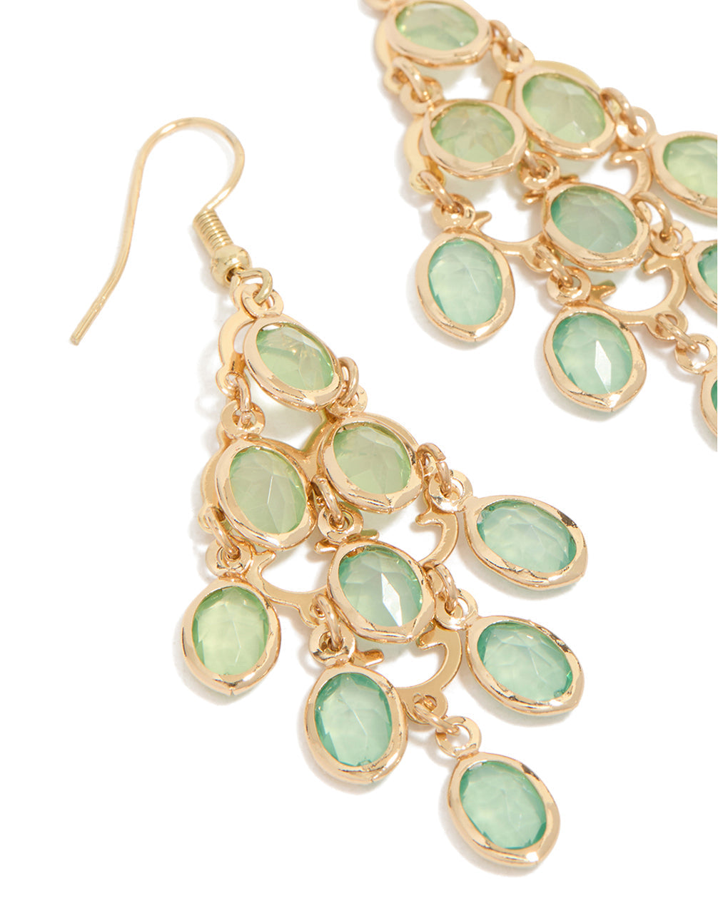 Gold Green Diamantes  Cascading Drop Earrings