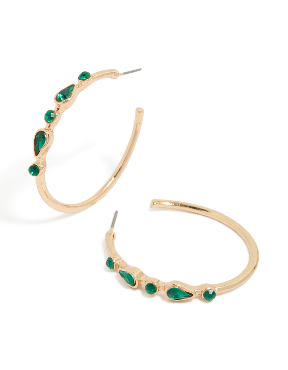 Gold Green Diamante Hoop Earrings
