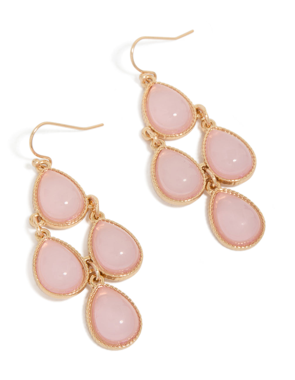 Gold Teardrop Pink Stones  Drop Earrings
