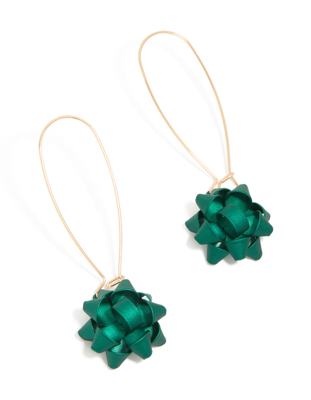 Gold Green Present Bow Hook Earrings