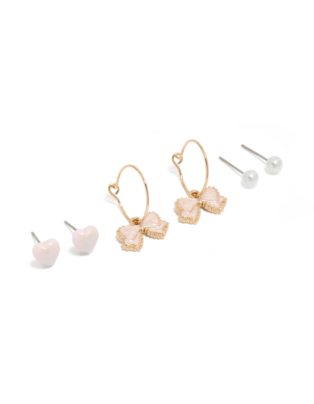 Gold Pearl Heart & Bow Earrings 3-Pack