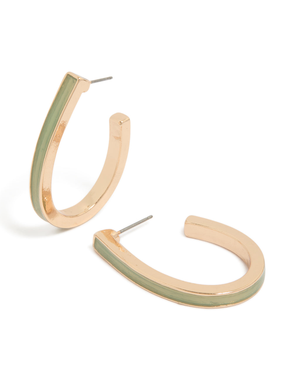 Gold Green Enamel Oval Hoop Earrings
