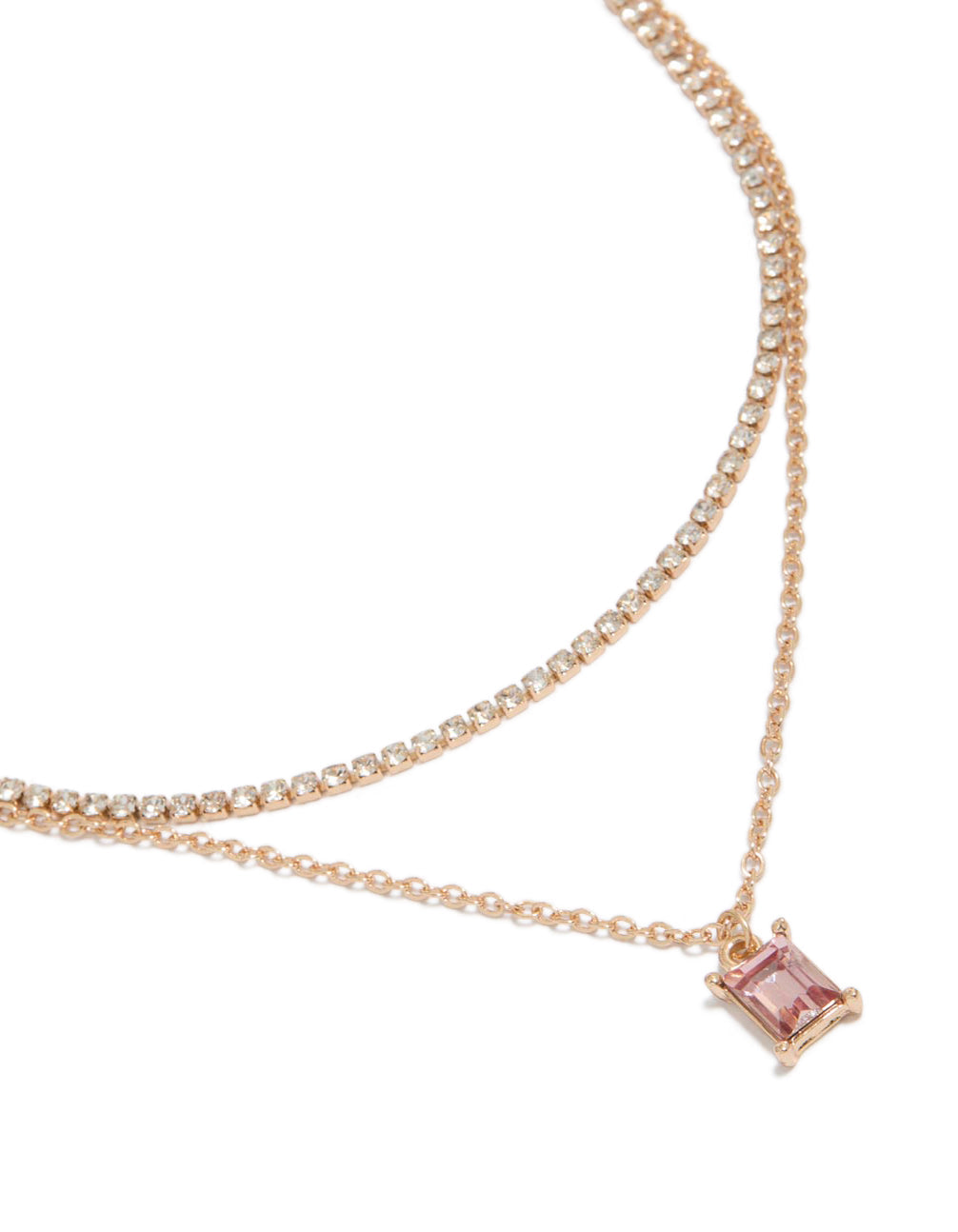 Gold Cupchain Pink Baguette Layered Necklace