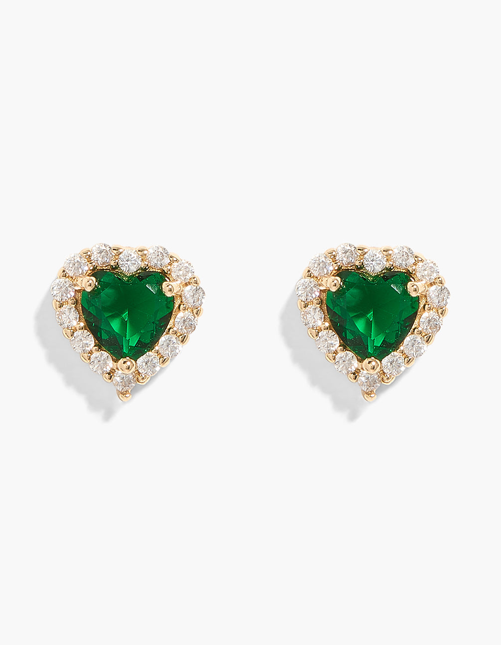 Gold Green Cubic Zirconia Diamante Heart Outline Earrings