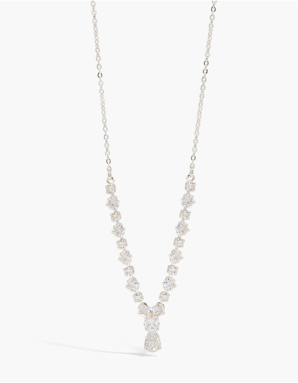 Silver Plated Small Graduating Cubic Zirconia Y-Necklace